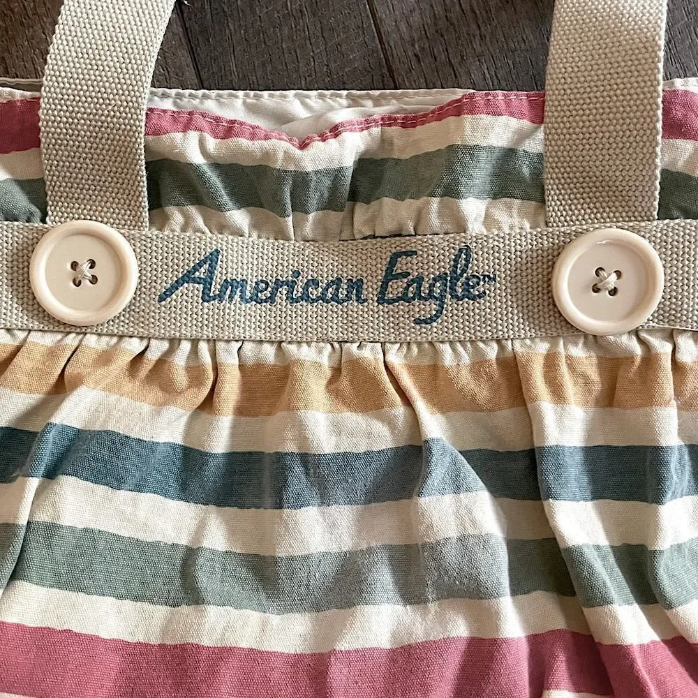 American Eagle Striped Bag. 14 x 10.5 inches, multiple pockets.